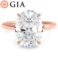 5.03 Carat GIA Certified Oval Cut Petite Wire Solitaire Lab Grown Diamond Engagement Ring set in 14k Rose Gold