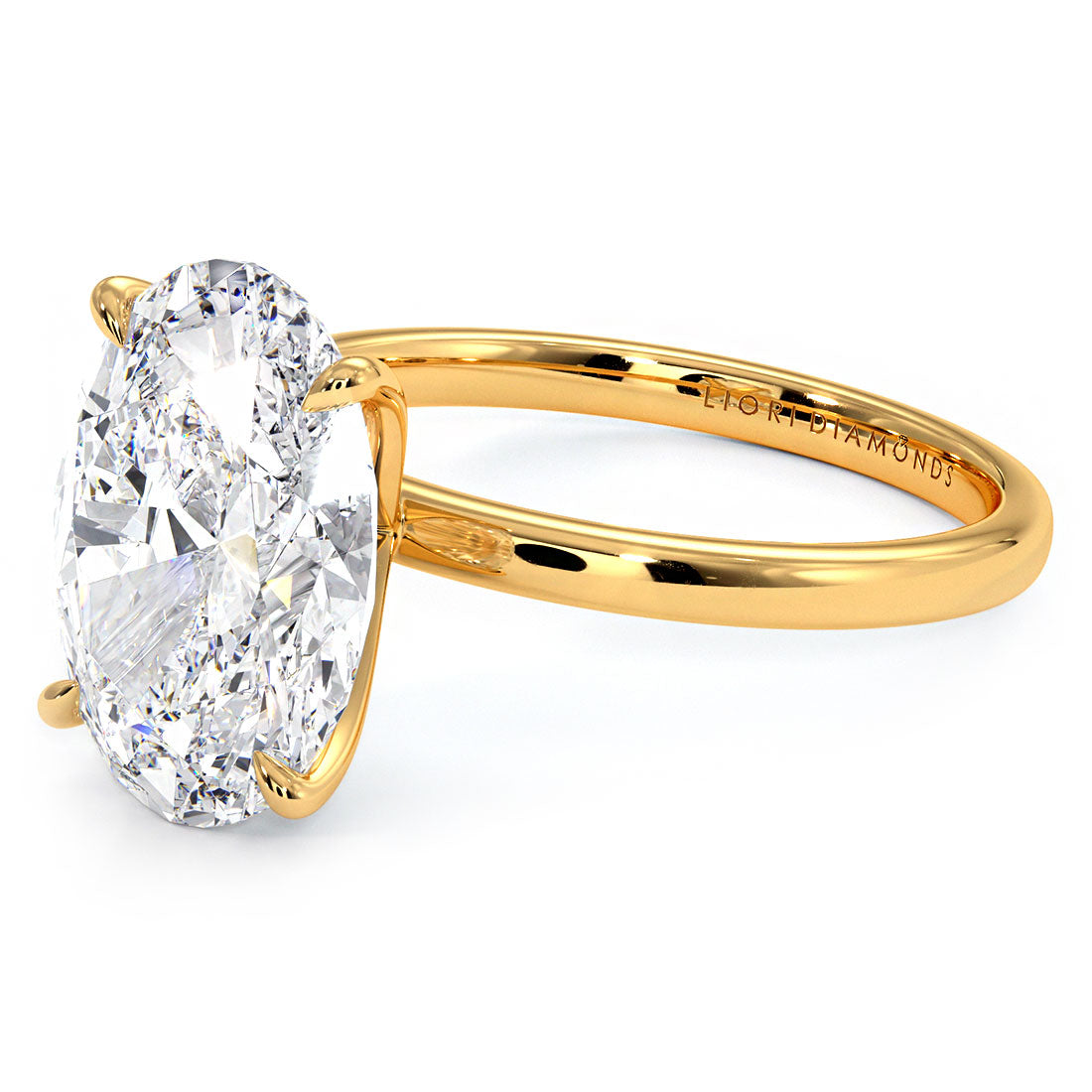 5.03 Carat GIA Certified Oval Cut Petite Wire Solitaire Lab Grown Diamond Engagement Ring set in 14k Yellow Gold