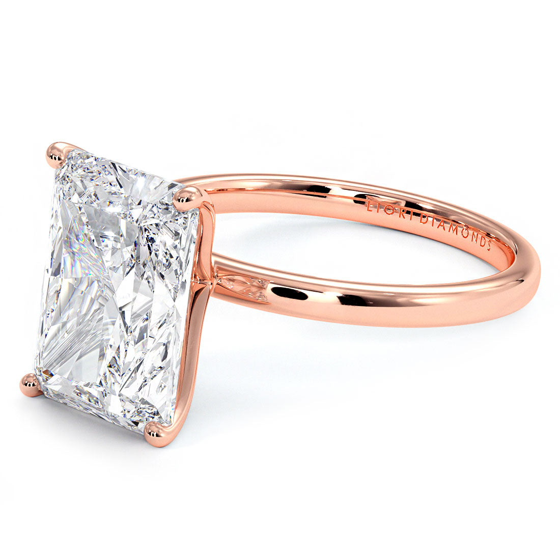 4.23 Carat GIA Certified Radiant Cut Petite Wire Solitaire Lab Grown Diamond Engagement Ring set in 14k Rose Gold