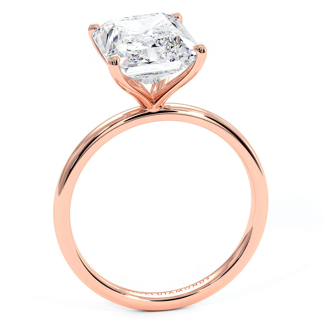 4.53 Carat GIA Certified E-VVS2 Radiant Cut Petite Wire Solitaire Lab Grown Diamond Engagement Ring set in 14k Rose Gold