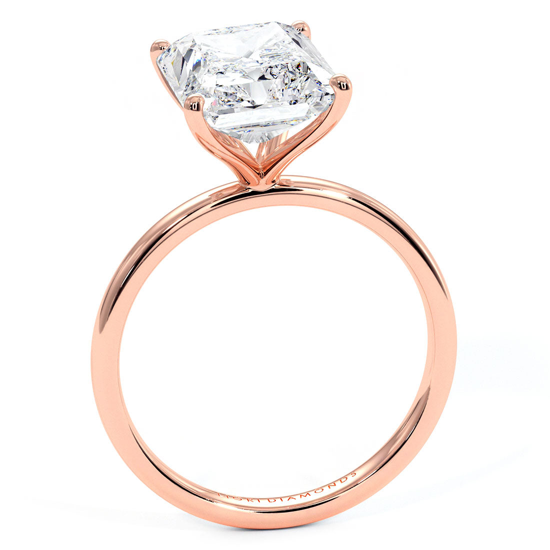 4.23 Carat GIA Certified Radiant Cut Petite Wire Solitaire Lab Grown Diamond Engagement Ring set in 14k Rose Gold