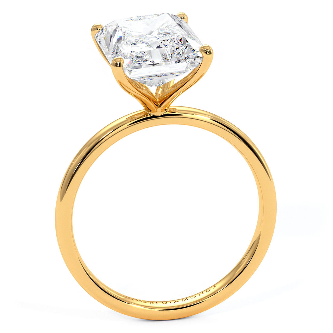 4.23 Carat GIA Certified Radiant Cut Petite Wire Solitaire Lab Grown Diamond Engagement Ring set in 14k Yellow Gold