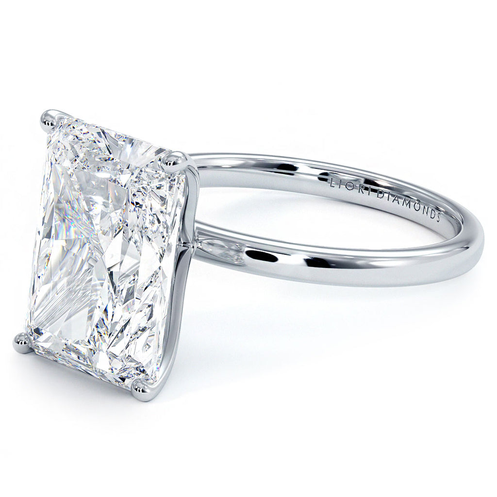 4.23 Carat GIA Certified Radiant Cut Petite Wire Solitaire Lab Grown Diamond Engagement Ring set in 14k White Gold