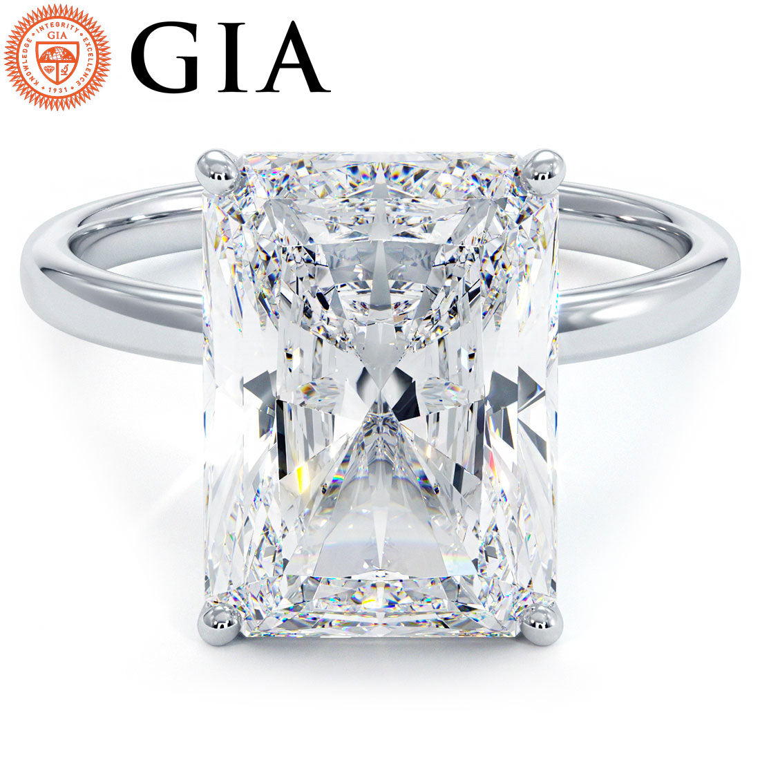 4.23 Carat GIA Certified Radiant Cut Petite Wire Solitaire Lab Grown Diamond Engagement Ring set in 14k White Gold