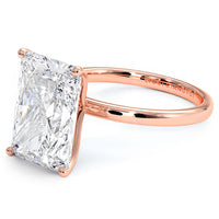 4.23 Carat GIA Certified Radiant Cut Petite Wire Solitaire Lab Grown Diamond Engagement Ring set in 14k Rose Gold