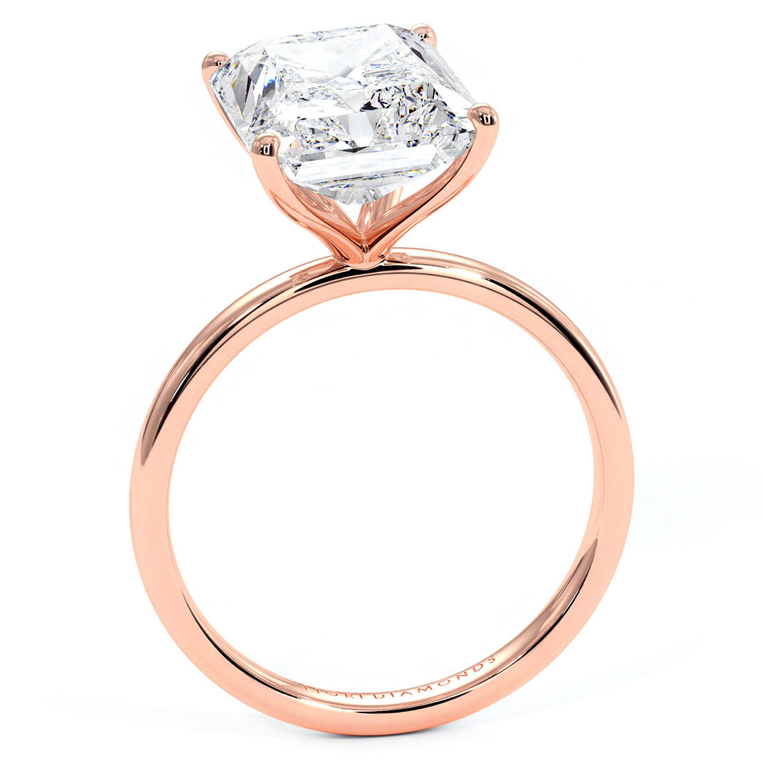 4.23 Carat GIA Certified Radiant Cut Petite Wire Solitaire Lab Grown Diamond Engagement Ring set in 14k Rose Gold