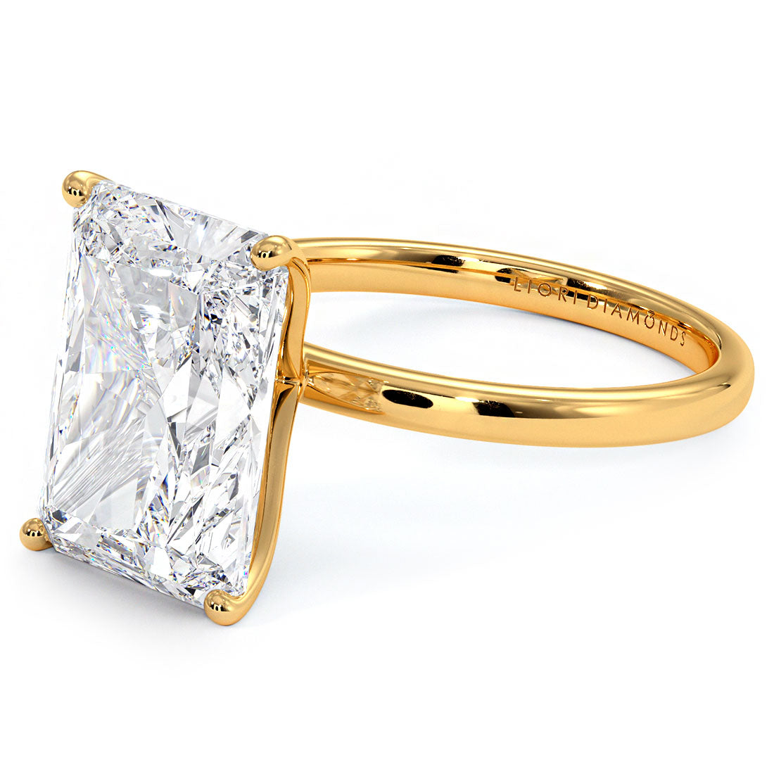 4.23 Carat GIA Certified Radiant Cut Petite Wire Solitaire Lab Grown Diamond Engagement Ring set in 14k Yellow Gold