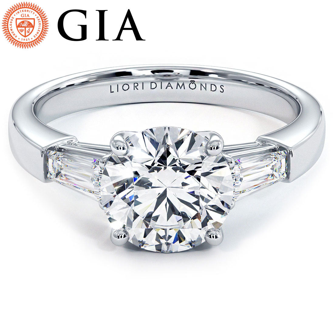 1.5 Carat Round Brilliant Tapered Baguette Three Stone
