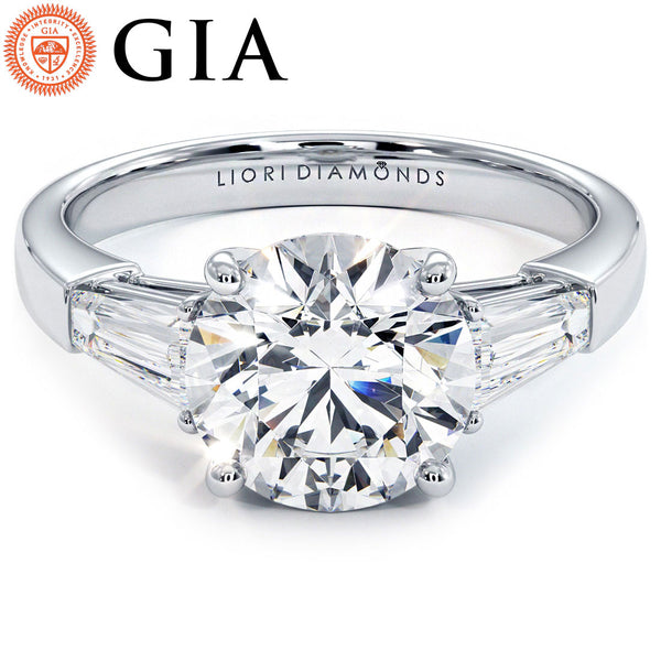2 Carat Round Brilliant Tapered Baguette Three Stone