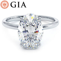 3.37ctw GIA Certified Oval Cut Petite Under Halo Lab Grown Diamond Engagement Ring set in 14k White Gold