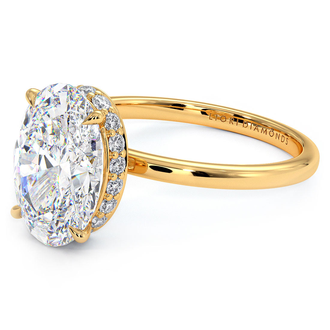 3.37ctw GIA Certified Oval Cut Petite Under Halo Lab Grown Diamond Engagement Ring set in 14k Yellow Gold