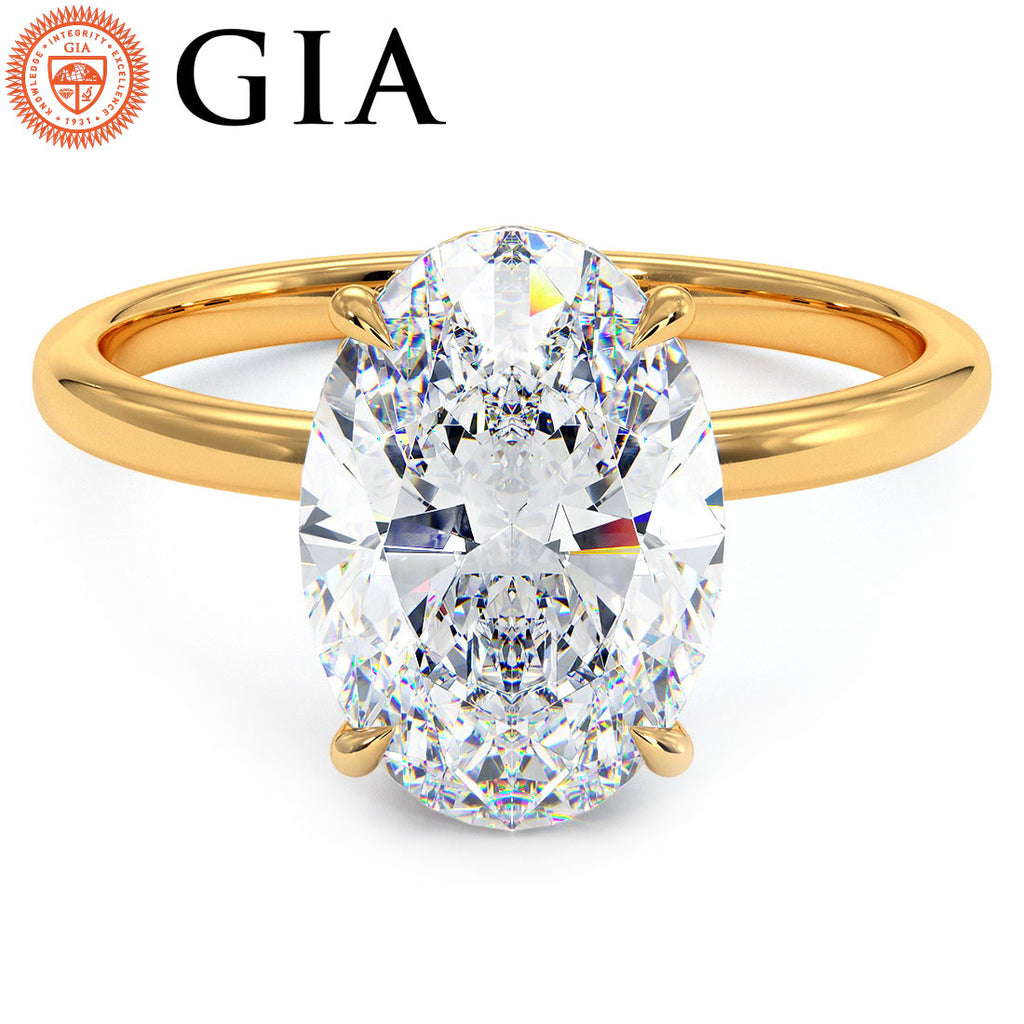 3.37ctw GIA Certified Oval Cut Petite Under Halo Lab Grown Diamond Engagement Ring set in 14k Yellow Gold