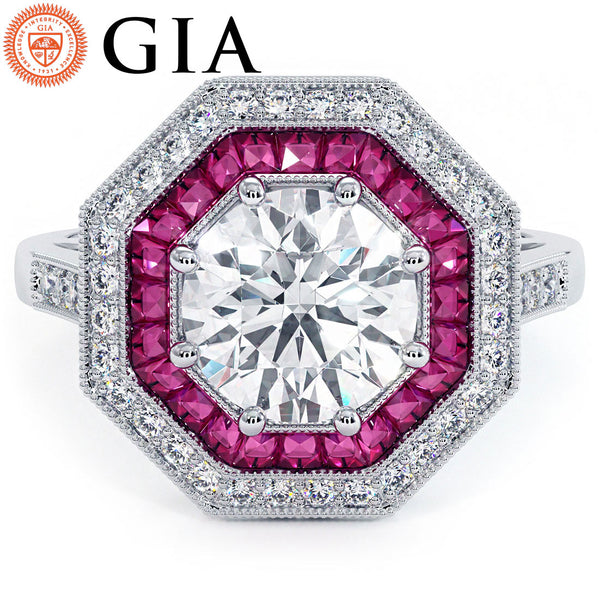 1 Carat Round Brilliant Antique Art Deco Ruby & Diamond