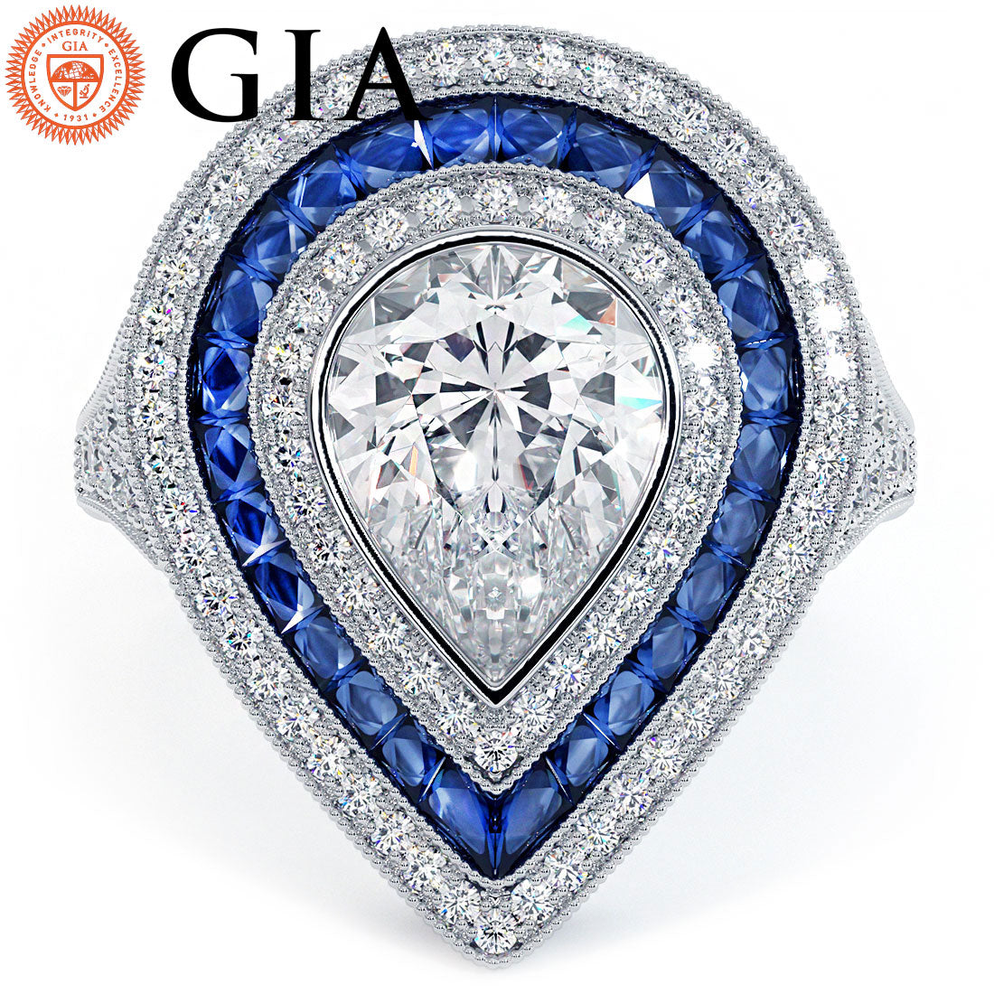 1.5 Carat Pear Shape Antique Art Deco Sapphire & Diamond