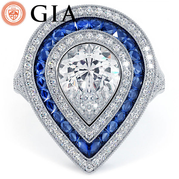 1.5 Carat Pear Shape Antique Art Deco Sapphire & Diamond