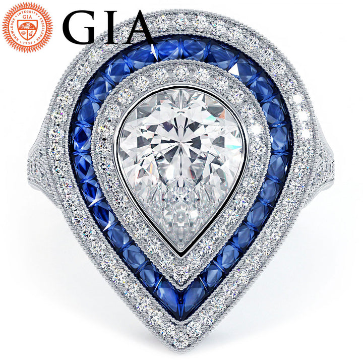 1.5 Carat Pear Shape Antique Art Deco Sapphire & Diamond