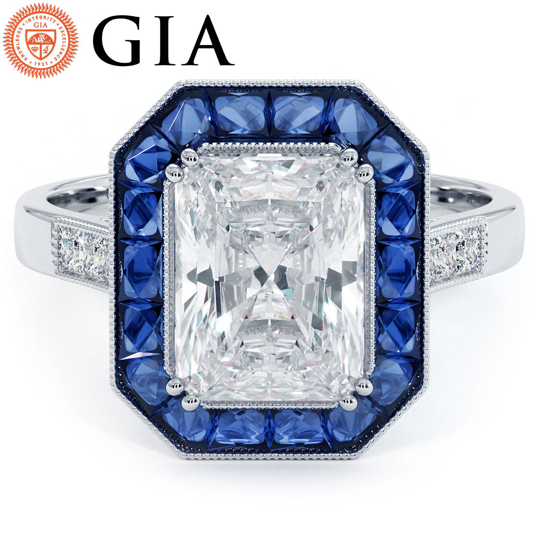 2 Carat Radiant Cut Antique Art Deco Sapphire & Diamond