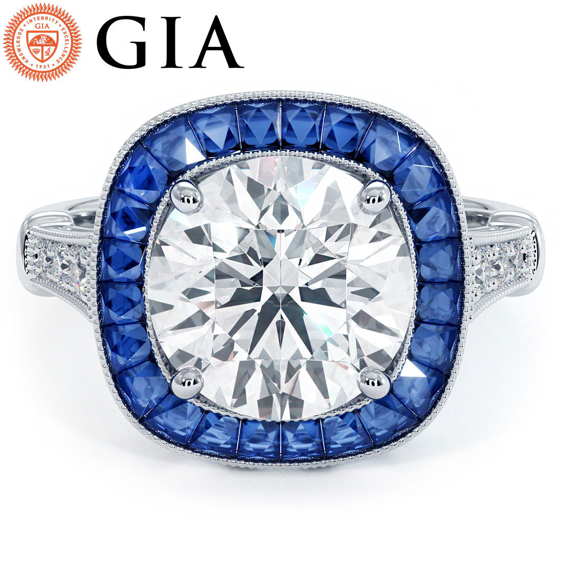 2 Carat Round Brilliant Antique Art Deco Sapphire & Diamond