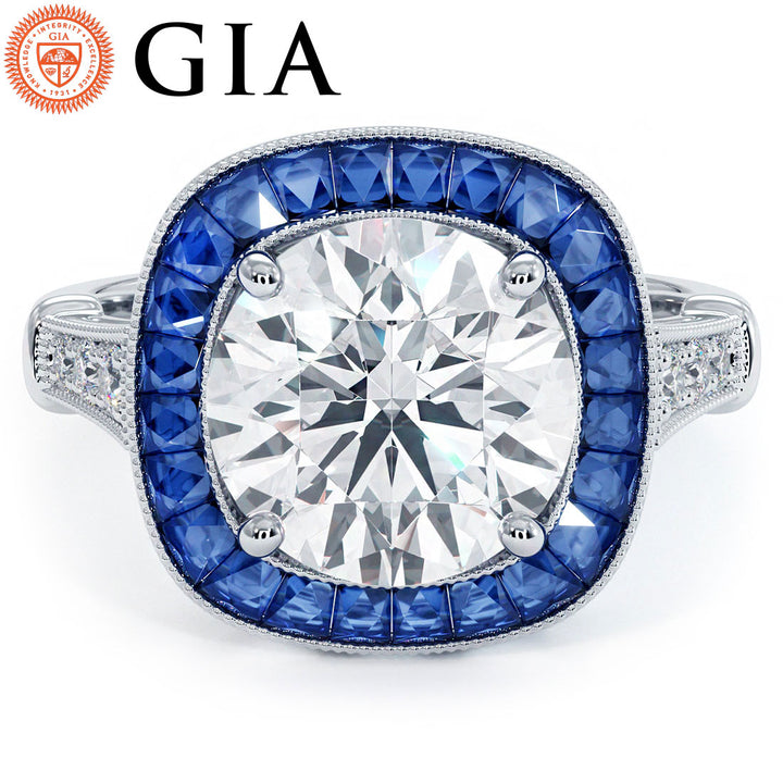 2 Carat Round Brilliant Antique Art Deco Sapphire & Diamond