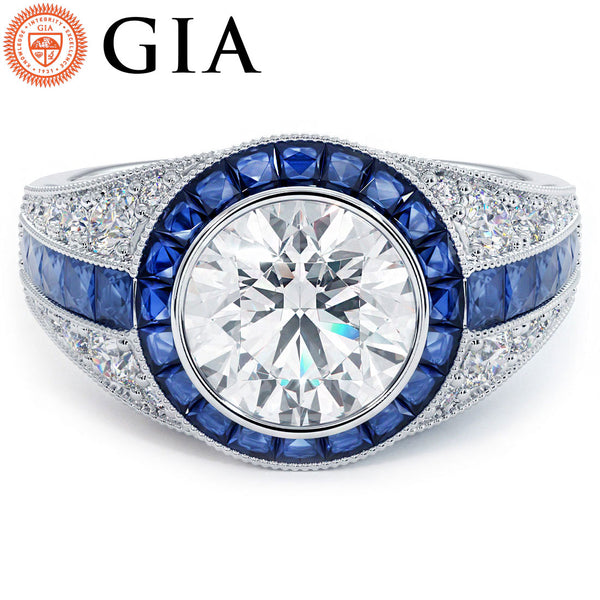 2 Carat Round Brilliant Antique Art Deco Sapphire & Diamond