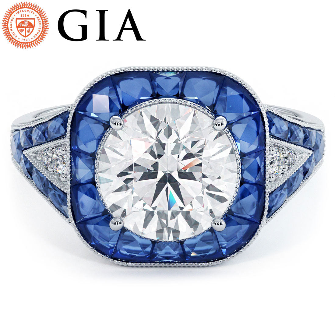 1.5 Carat Round Brilliant Antique Art Deco Sapphire & Diamond