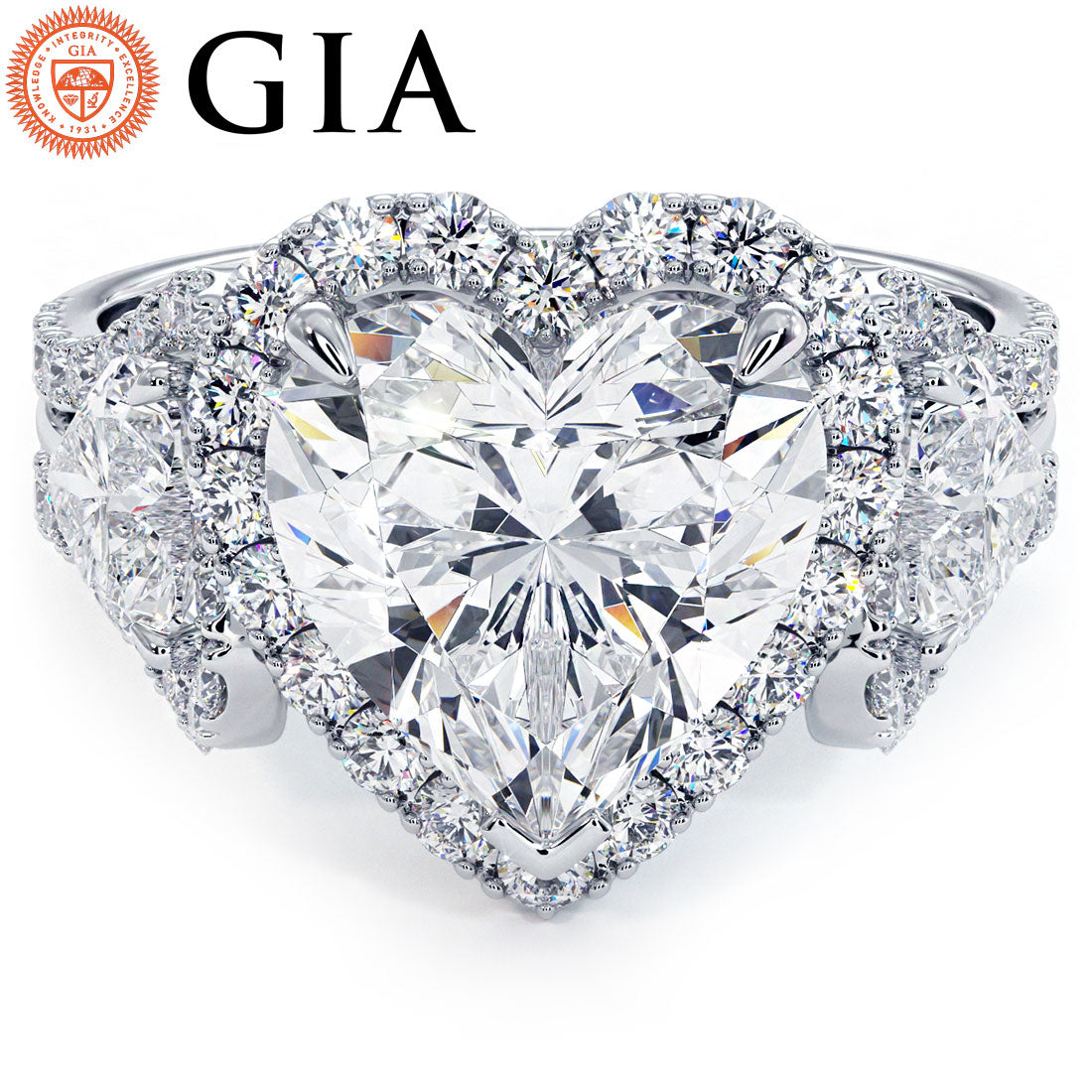 3 Carat Heart Shape Three stone Halo