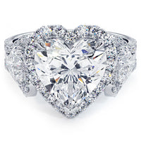 4.50ctw Heart Shape Three stone Halo Lab Grown Diamond Engagement Ring set in 14k White Gold