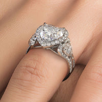 4.50ctw Heart Shape Three stone Halo Lab Grown Diamond Engagement Ring set in 14k White Gold