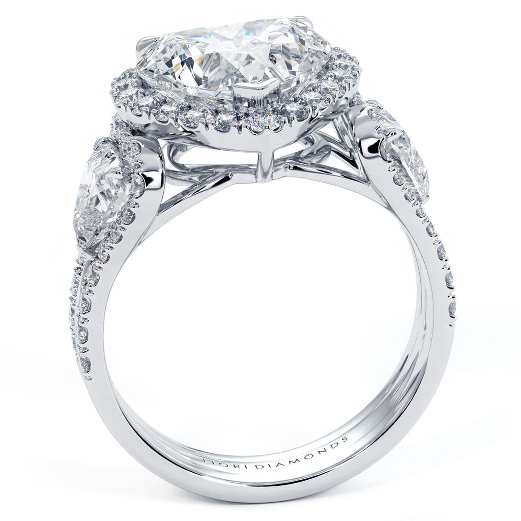 4.50ctw Heart Shape Three stone Halo Lab Grown Diamond Engagement Ring set in 14k White Gold