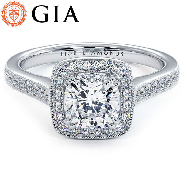 1 Carat Cushion Cut Micropavé Halo Milgrain