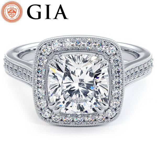 2 Carat Cushion Cut Micropavé Halo Milgrain