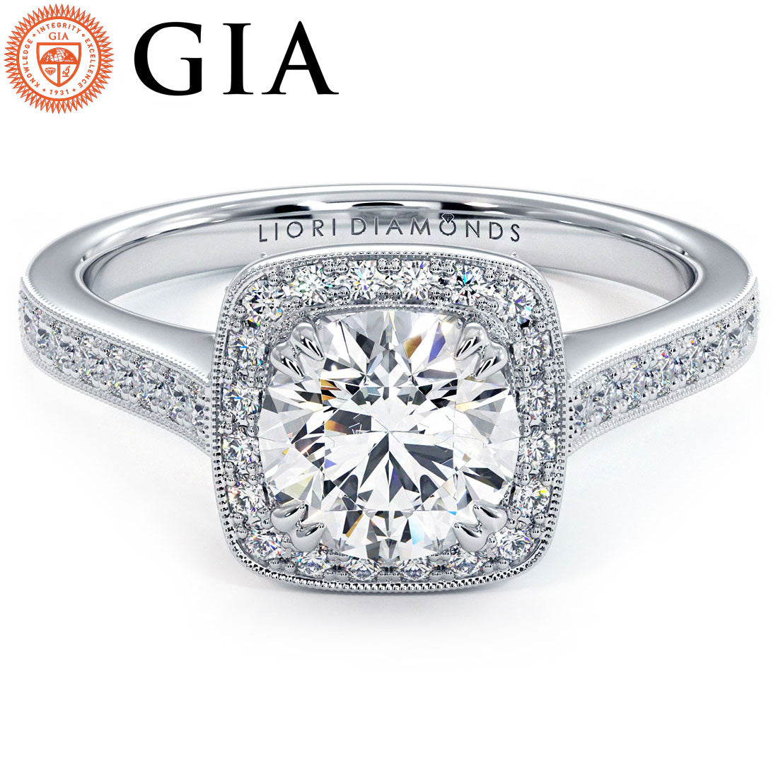 1 Carat Round Brilliant Micropavé Halo Milgrain
