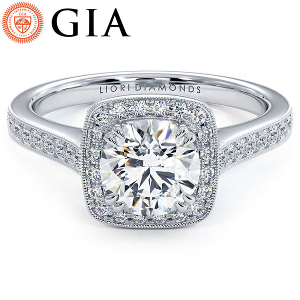 1 Carat Round Brilliant Micropavé Halo Milgrain