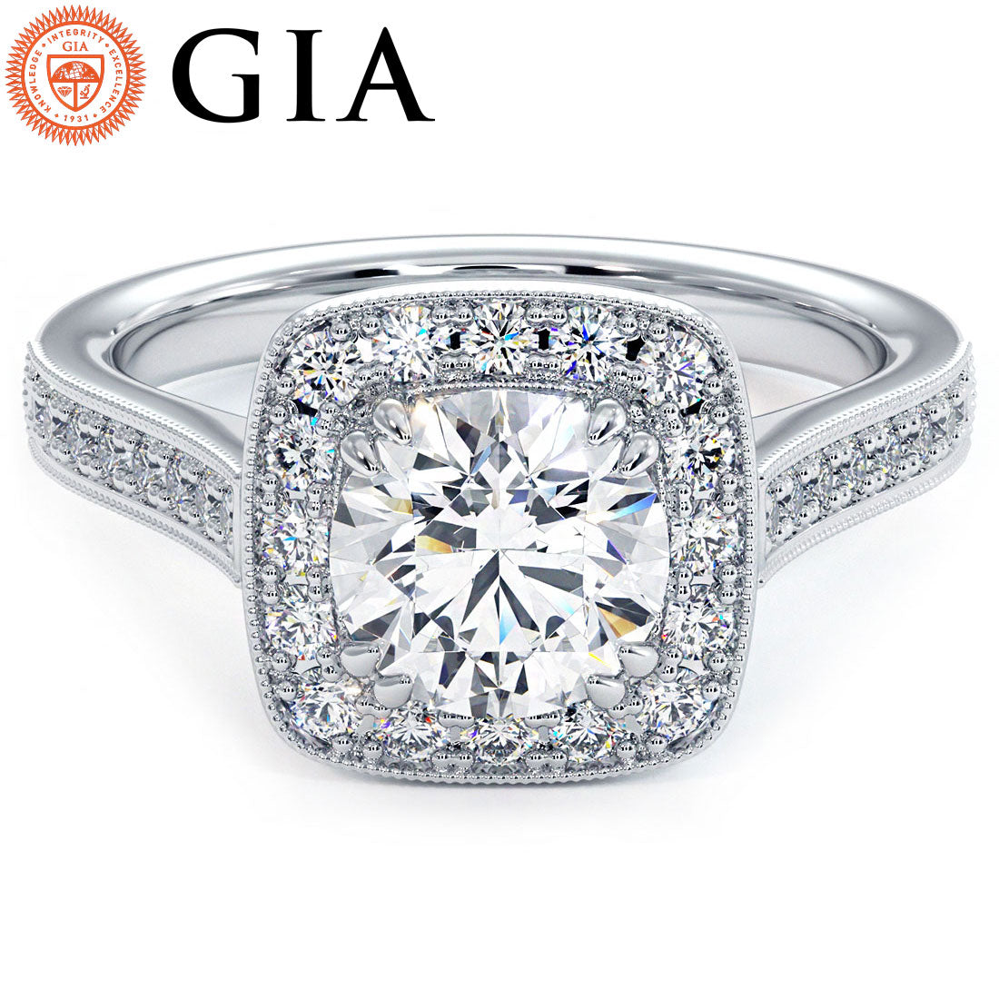 1.5 Carat Round Brilliant Micropavé Halo Milgrain