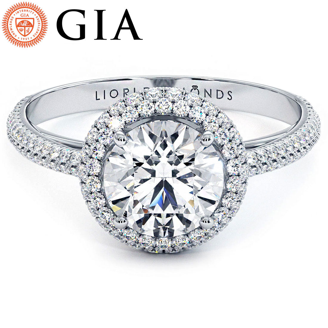1 Carat Round Brilliant Petite Micropavé Halo Cathedral