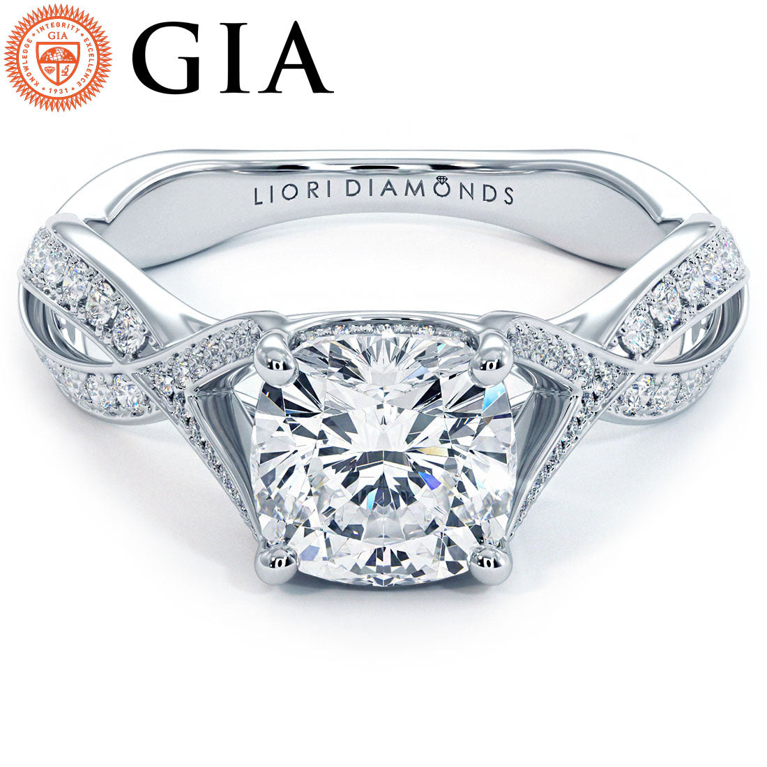 1 Carat Cushion Cut Cathedral Micropavé Infinity Twist