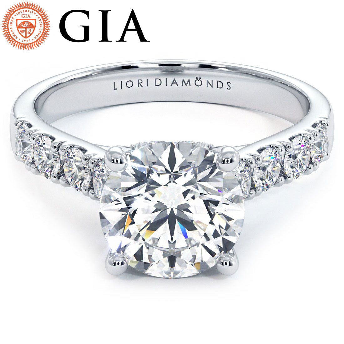 3.02ctw GIA Certified Round Brilliant Cathedral Heart Shape Gallery Lab Grown Diamond Engagement Ring 14k White Gold