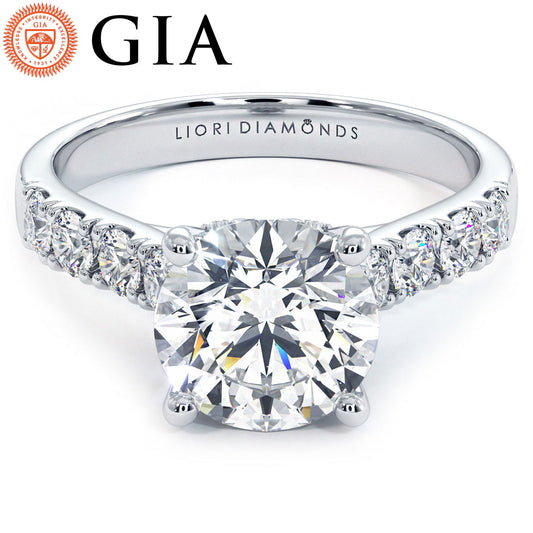 3.26ctw GIA Certified Round Brilliant Cathedral Heart Shape Gallery Lab Grown Diamond Engagement Ring 14k White Gold