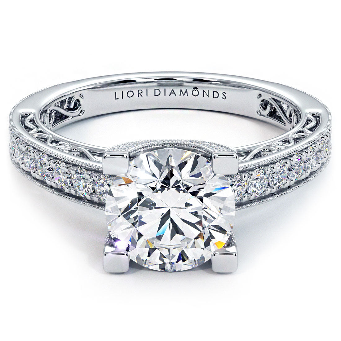 2.16ctw Round Brilliant Filigree U Shape Prongs Lab Grown Diamond Engagement Ring 14k White Gold