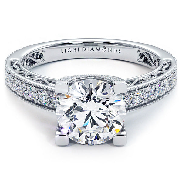 2.16ctw Round Brilliant Filigree U Shape Prongs Lab Grown Diamond Engagement Ring 14k White Gold