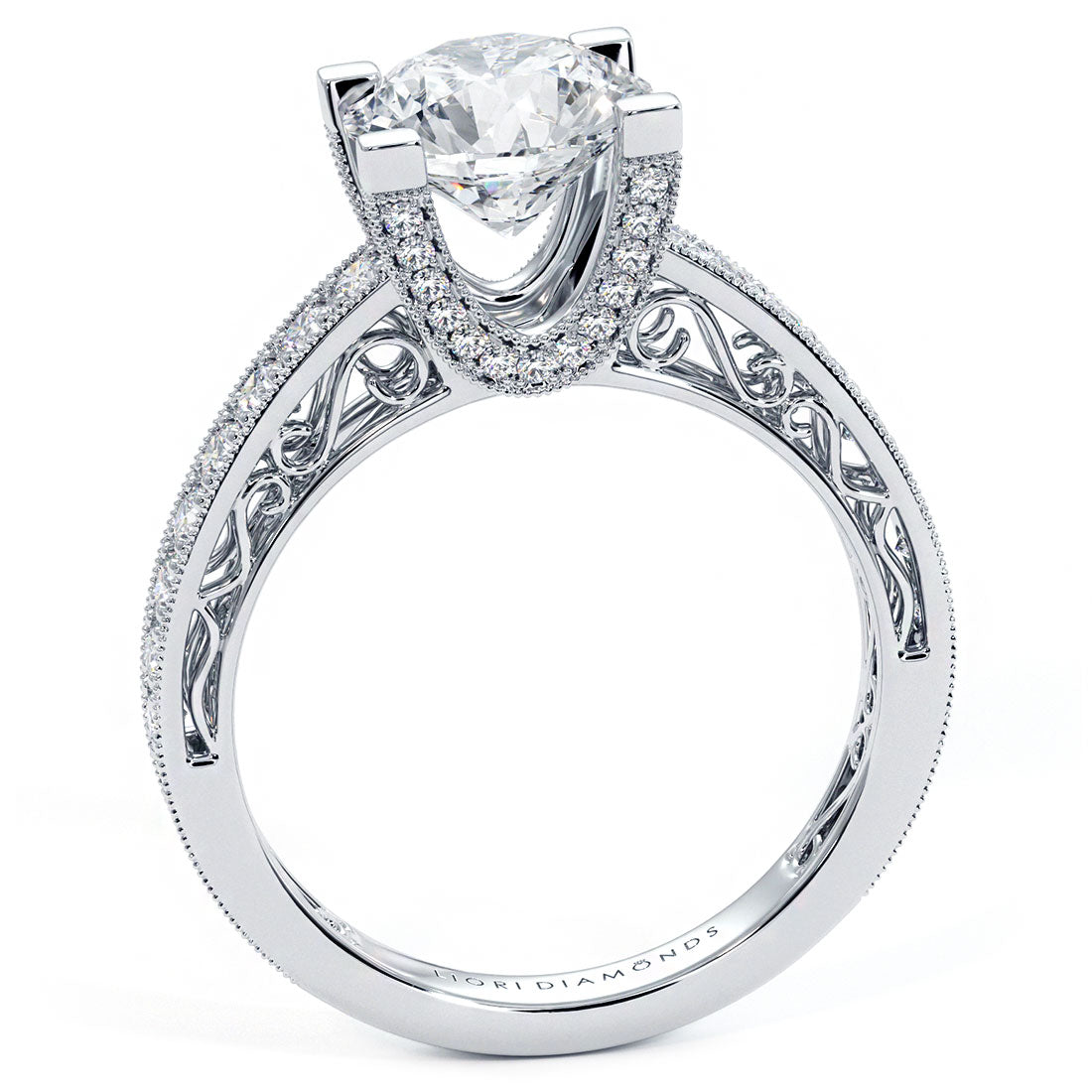 2.16ctw Round Brilliant Filigree U Shape Prongs Lab Grown Diamond Engagement Ring 14k White Gold