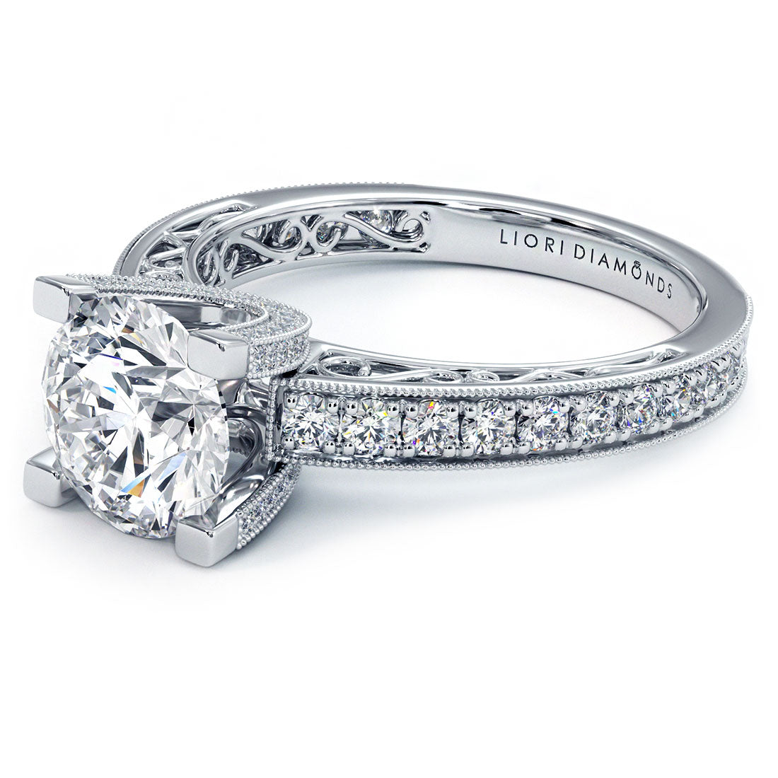 2.16ctw Round Brilliant Filigree U Shape Prongs Lab Grown Diamond Engagement Ring 14k White Gold