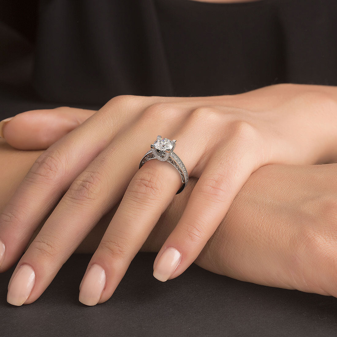 2.16ctw Round Brilliant Filigree U Shape Prongs Lab Grown Diamond Engagement Ring 14k White Gold