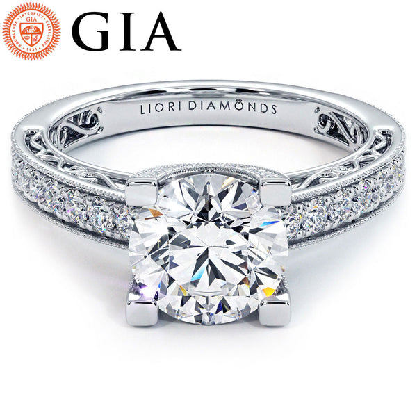 1.5 Carat Round Brilliant Filigree U Shape Prongs Vintage Style