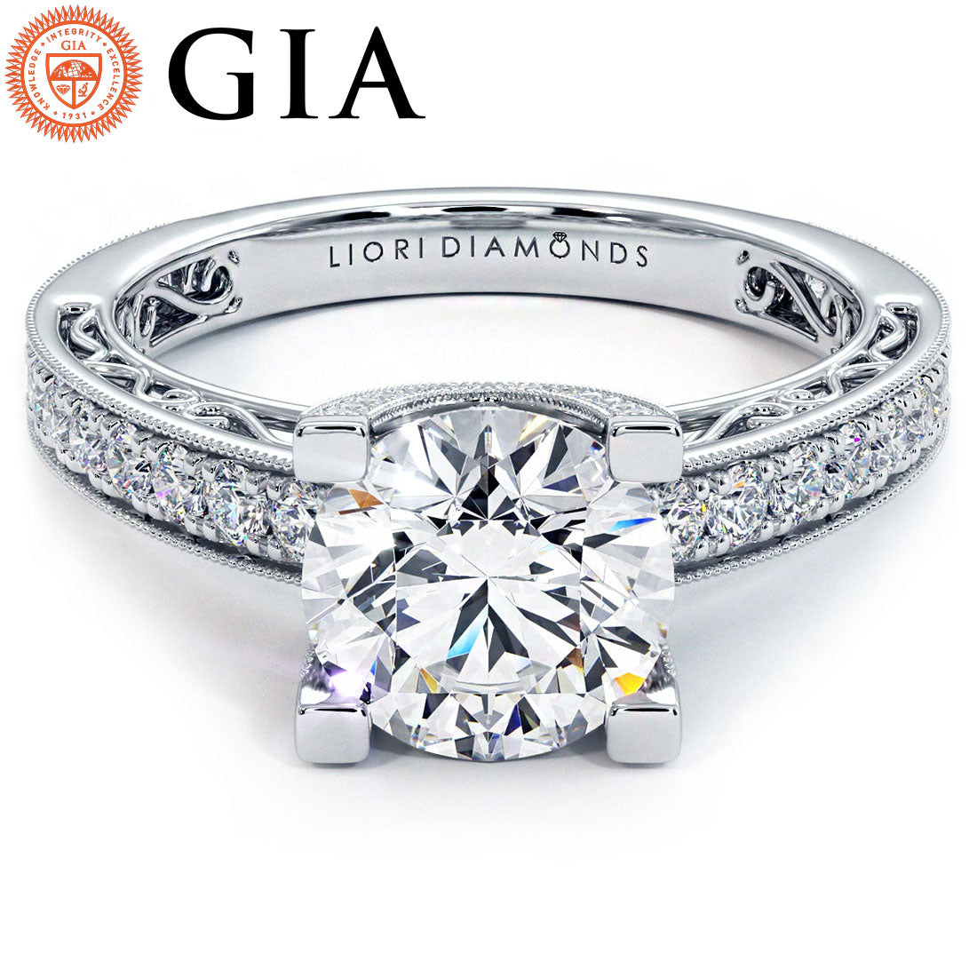 1.5 Carat Round Brilliant Filigree U Shape Prongs Vintage Style