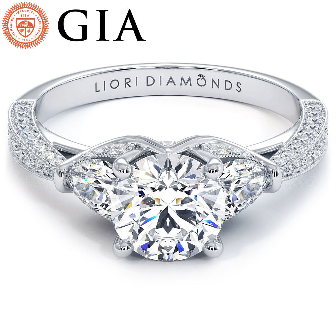 1 Carat Round Brilliant Three Stone Milgrain Vintage Style