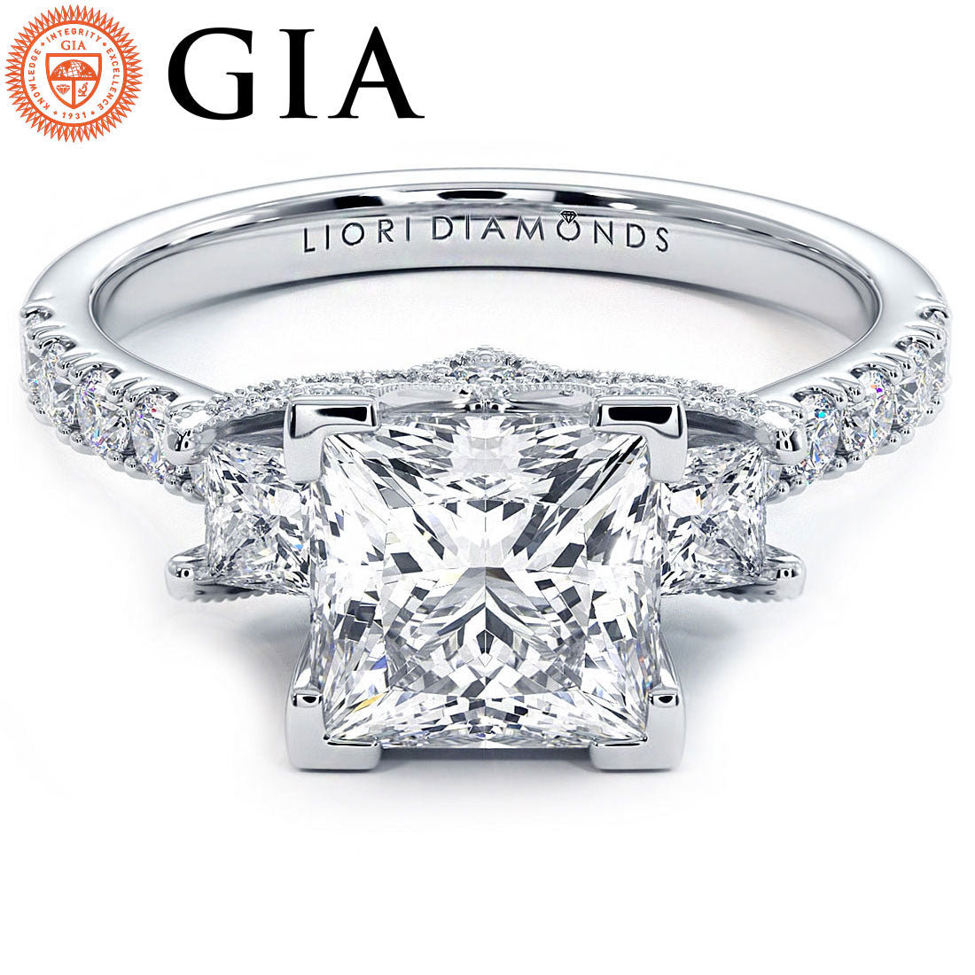 1.5 Carat Princess Cut Three Stone