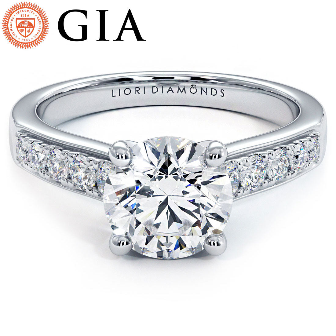 1.5 Carat Round Brilliant Cathedral Graduated Micropavé