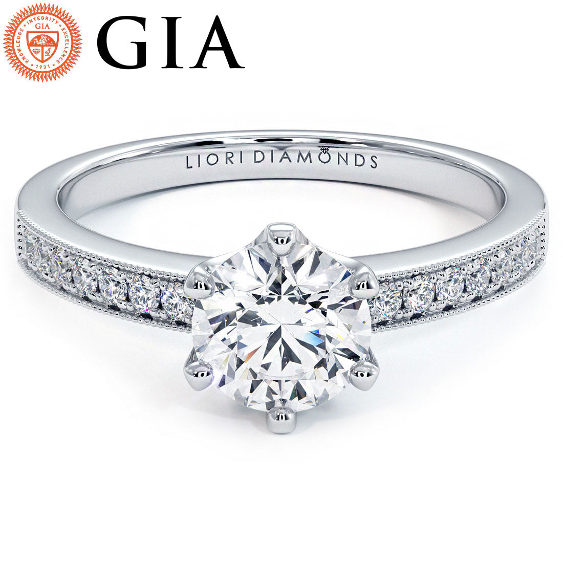 1 Carat Round Brilliant 6 Prong Micropavé Milgrain