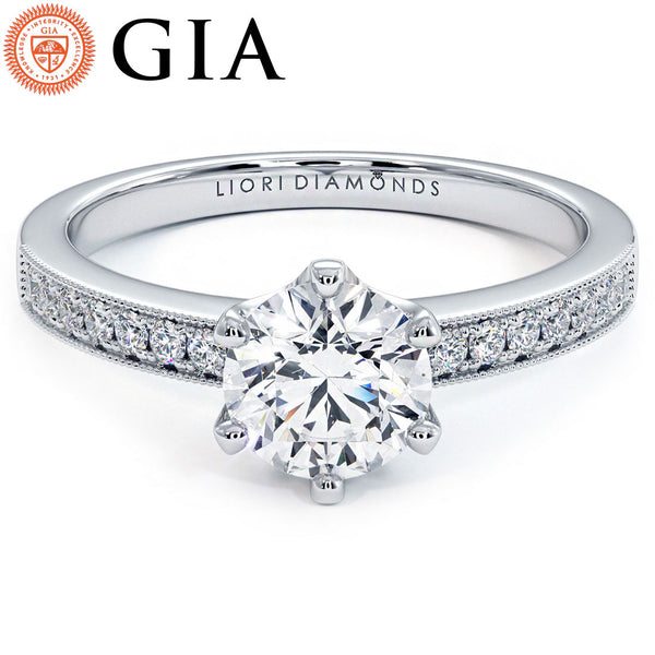 1 Carat Round Brilliant 6 Prong Micropavé Milgrain